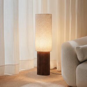 Lindby Stojací lampa Kimiko, výška 100 cm, ořechové dřevo, textil, Tmavé dřevo, Obývací pokoj / jídelna, Dřevo, Skandinávský