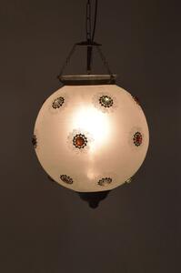 Oválná skleněná lampa zdobená barevnými kameny, bílá, 35x35x43cm