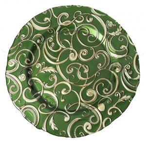 Skleněný talíř 31 cm zelený Filo D´Oro Verde BRANDANI (barva - sklo, zelená, zlatá)