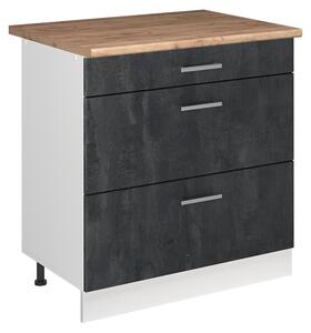 Spodní skříňka kuchyňské linky Vicco R-Line Černý beton/Bílá 80 cm se 3 zásuvkami pracovná doska Dub Goldkraft, Model 72357