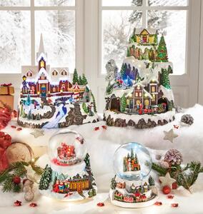 Vánoční dekorace vláčkodráha, svítící hrací skříńka a sněžítko BRANDANI (barva -červená,bílá,zelená)