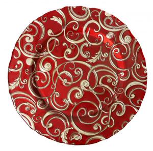 Skleněný talíř 31 cm červený Filo D´Oro Rosso BRANDANI (barva - sklo, červená, zlatá)