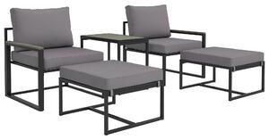 Sada zahradního nábytku Outsunny pro 2 osoby z oceli - weatherproof balkonová sada s 2 křesly, poduškami, konferenčním stolkem a taburetem | Aosom
