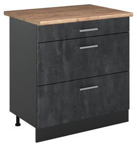 Spodní skříňka kuchyňské linky Vicco R-Line Černý beton/Antracit 80 cm se 3 zásuvkami pracovná doska Dub Goldkraft, Model 72405