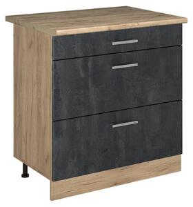 Spodní skříňka kuchyňské linky Vicco R-Line Černý beton/Zlatý mocný dub 80 cm se 3 zásuvkami pracovná doska Dub Goldkraft, Model 72453