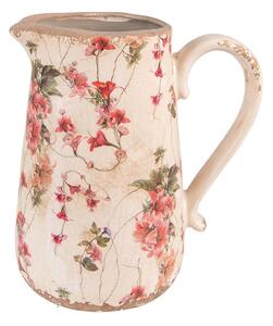 Béžový keramický dekorační džbán s výraznými květy L - 20*14*23 cm