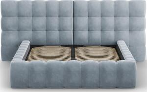 Světle modrá sametová dvoulůžková postel MICADONI Mamaia 140 x 200 cm s úložným prostorem II