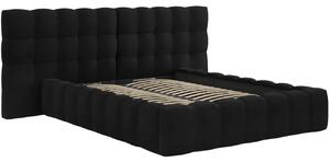 Černá sametová dvoulůžková postel MICADONI Mamaia 160 x 200 cm s úložným prostorem II