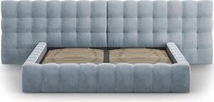 Světle modrá sametová dvoulůžková postel MICADONI Mamaia 200 x 200 cm s úložným prostorem II