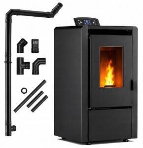 Peletová kamna THUNDER LEYLA-BLACK 6 kW, volně stojící, WiFi, termostat, dálkové ovládání, sada kouřovodů, černá