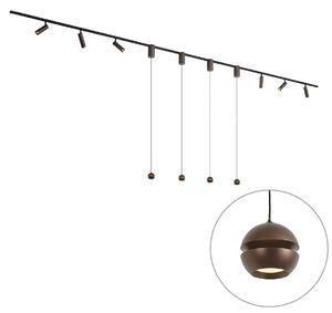 Moderní kolejnicový systém s 6 bodovými světly a 4 závěsnými svítidly Easylift tmavě bronzová 1-fázový - Slimline Uzzy Tira