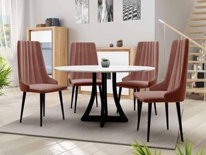 Kulatý jídelní stůl 100 cm se 4 židlemi TULZA 1 - lesklý černobílý / růžový