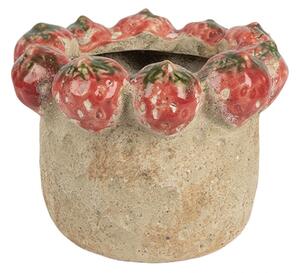 Cementový květináč s plastickými jahodami Terazzo M – 15x12 cm