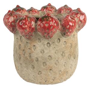 Cementový květináč s plastickými jahodami Terazzo L – 19x17 cm