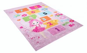 Makro Abra Dětský kusový koberec vhodný k praní BAMBINO 2138 Čísla Víla Motýlci protiskluzový růžový Rozměr: 80x150 cm