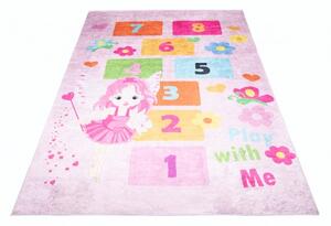 Makro Abra Dětský kusový koberec vhodný k praní BAMBINO 2138 Čísla Víla Motýlci protiskluzový růžový Rozměr: 80x150 cm