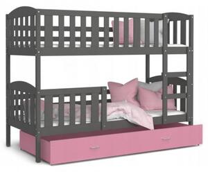Dětská patrová postel KUBU 160x80 cm ŠEDÁ RŮŽOVÁ