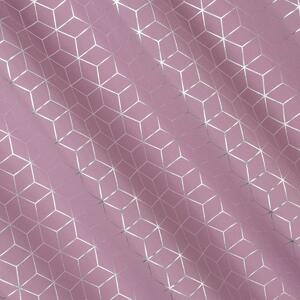 Eurofirany Růžový závěs CUBE se stříbrným geometrickým vzorem 140x250 cm