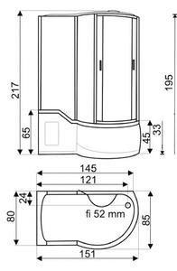 D‘Eluxe hydromasážní Sprchový Box FS15L1585 151x85x217cm, posuvné dveře, grafitové sklo, 5mm - LEVÁ Montáž
