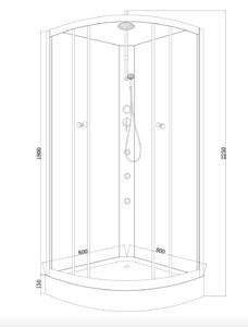 D‘Eluxe hydromasážní Sprchový Box AV01A8822 80x80x225cm, posuvné dveře, čiré sklo, 4mm