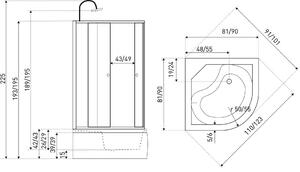 D‘Eluxe hydromasážní Sprchový Box KN80A8825 81x81x225cm, posuvné dveře, grafitové sklo, 4mm