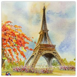 Malovaný obraz Eiffelovy věže (30x30 cm)