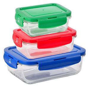 United Colors of Benetton Sada obědových boxů Benetton, borosilikátové sklo, 3 ks / červená / modrá / zelená