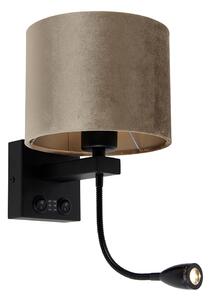 Nástěnná lampa černá s taupe sametovým stínítkem 18 cm - Brescia Combi