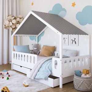 Babywoods Dětská postel domeček Leo se stříškou 200 x 90 cm Provedení postele: Dva menší šuplíky