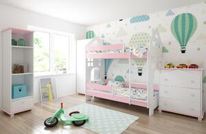 Babywoods Dětská patrová postel DOMEK II Velikost postele: 180x80, Barevné provedení: Růžová, Provedení postele: Bez šuplíku
