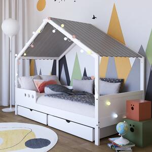 Babywoods Dětská postel domeček Bela se stříškou 200 x 90 cm Provedení postele: Dva menší šuplíky