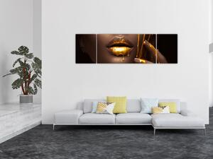 Obraz - Žena se zlatými rty (170x50 cm)