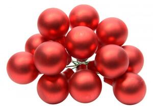 Skleněné dekorační kuličky s drátkem, svazek 12 ks, průměr 2 cm, červené mat