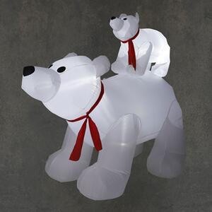 Nafukovací LED medvěd s mládětem, polyester, rozměr 182 x 96 x 118 cm, bílý