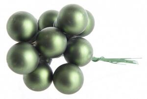 Skleněné dekorační kuličky s drátkem, svazek 12 ks, průměr 2 cm, tmavě zelené mat