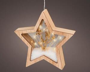 Dřevěná hvězda se sušinou, 15 LED, rozměr 17 x 18 cm, hnědý