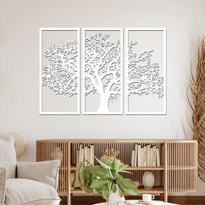 Dřevo života | 3 dílný dřevěný strom XXL | Barva: Bílá | Rozměry (cm): 219x160