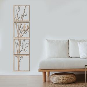 Dřevo života | 4dílný dřevěný obraz PTAČÍ STROM | Barva: Bílá | Rozměry (cm): 40x160