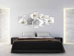 Abstraktní obraz s bělostnými květy (210x100 cm)