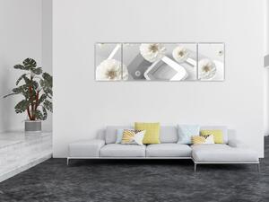 Abstraktní obraz s bělostnými květy (170x50 cm)