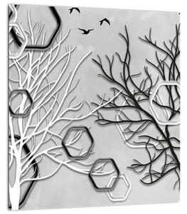 Abstraktní obraz se stromy (30x30 cm)