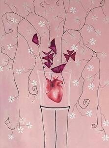 Ručně malovaný obraz od Tereza Schreinerová - "Srdce", rozměr: 50 x 70 cm