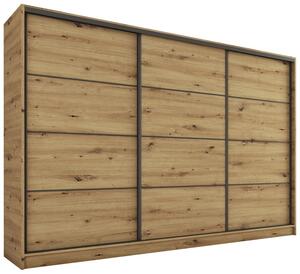 Šatní skříň HARAZIA 280 bez zrcadla, se 4 šuplíky a 2 šatními tyčemi, dub artisan