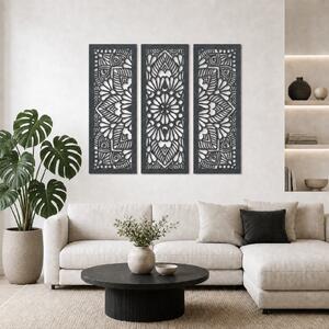 Dřevěná 3 dílná mandala QUADRO Zvolte barvu dekoru: Antracitová | Rozměry (cm): 72x60