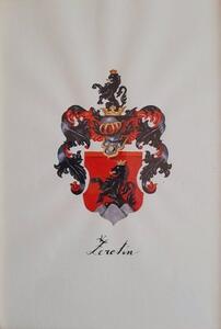 Ručně malovaný obraz od Jiří Černý - "Erb, rodový znak", rozměr: 21 x 30 cm