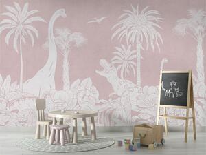 Tapeta s dinosaury – Monochrome Dino Pink | Fugu Materiál: Digitální eko vlies - klasická tapeta nesamolepicí