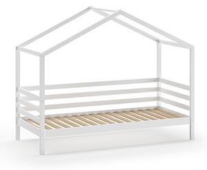 Bílá domečková dětská postel z borovicového dřeva s roštem 90x200 cm Dallas – Vipack