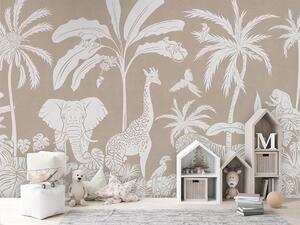 Tapeta džungle na zeď – Monochrome Jungle Brown | Fugu Materiál: Digitální eko vlies - klasická tapeta nesamolepicí