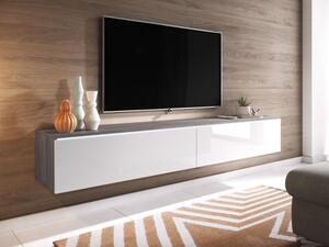 TV stolek Dlone 180, Barva: bílá / bílý lesk, Osvětlení: osvětlení LED - bílé Mirjan24 5902928361544