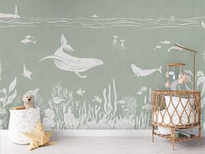 Tapeta podmořský svět – Monochrome Sea Green | Fugu Materiál: Samolepicí tkaný eko materiál - samolepicí tapeta